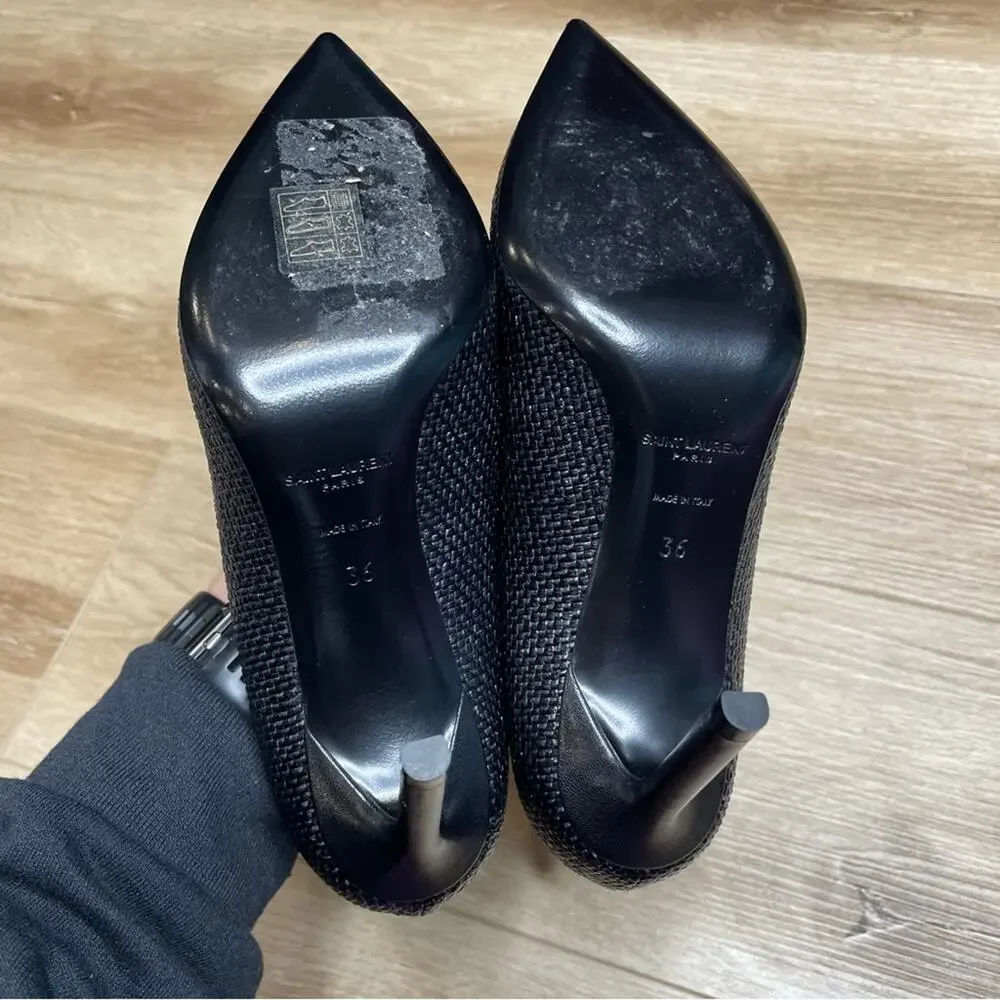Saint Laurent Anja Woven Pointed Toe Pumps Black Sz 36 / US 6 - Picture 13 of 16